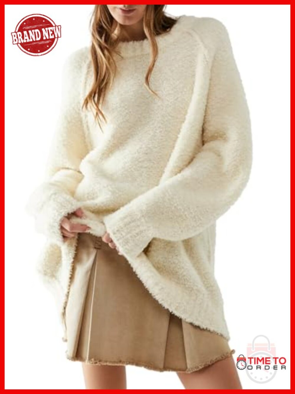 Oversized Fuzzy Knit Crewneck Long Sleeve Pullover Sweater - Picture 2 of 6